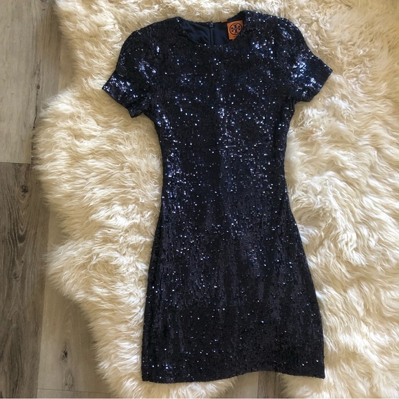 ✨Tory Burch Blue Sequin Mini Dress🌙 - Picture 1 of 4